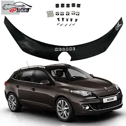 Дефлектор капоту мухобійка для Renault Megane III 2008-2014 Довга Євро Кріплення (Vip Tuning)