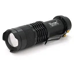 Ліхтарик ручний Watton WT304 1LED CREE Q5, 3W, 3 режими+Zoom, АА/1300mah, Black, IP40, СЗУ, 92х26х26