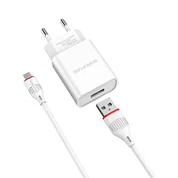 Зарядний пристрій Borofone BA20A USB білий + кабель USB to MicroUSB - мініатюра 4
