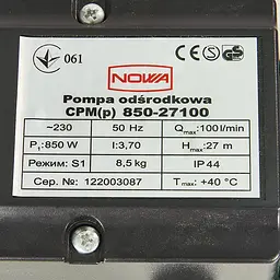 Насос відцентровий Nowa CPM(p) 850-27100 (148882) - мініатюра 7