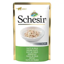 Вологий корм для котів Schesir Chicken Fillets Шезір куряче філе в желе натуральні консерви пауч 85 г (171023)