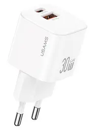 Мережевий зарядний пристрій Usams US-CC263 1A1C 30W GaN Fast Charge Білий (6958444993867)