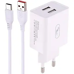 Зарядний пристрій SkyDolphin SC30T (2USB, 2.1A) White + кабель Type-C (SDMZP-000113) - мініатюра 2
