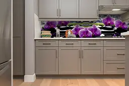 Кухонний фартух Фіолетові орхідеї для кухні ПВХ наклейка Квіти каміння Чорний 60х250 см Happy Pocket Z180459 - мініатюра 3