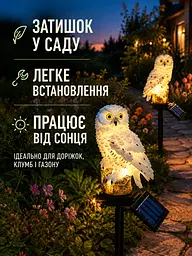 Декоративні газонні світильники Сови на сонячній батареї 2 шт для саду, дачі та клумби, білі (49676315) - мініатюра 4