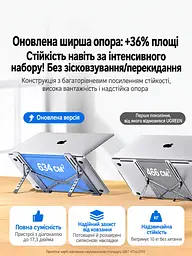 Складная подставка для ноутбука UGREEN LP451 для ноутбуков диагональю до 17,3 дюйма 5 уровней регулировки высоты устойчивая при наборе текста также для планшетов автоматическая фиксация положения противоскользящие силиконовые накладки защищают от царапин открытая конструкция для воздухообмена серебристый (20642) - миниатюра 9