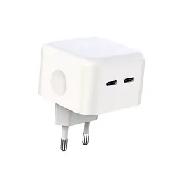 Сітчастий зарядний пристрій XO L102 (EU) 35W dual Type-c port fast charger with TYPE-C cable (NB124) Білий - мініатюра 5