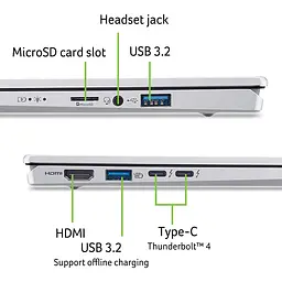 Ноутбук ACER Swift Go 14 OLED SFG14-74-901H, Intel Core Ultra 9 285H до 5.1GHz, 14" WUXGA, 32GB, SSD 1TB, Intel Arc 140T GPU, Windows 11 Home - мініатюра 10