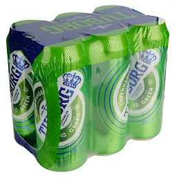 Набір пива Tuborg Green світле 4.6% 3 л (6 шт. по 0.5 л) з/б - мініатюра 3
