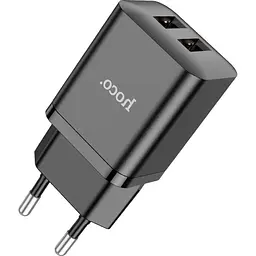 Мережевий зарядний пристрій Hoco N25 2 USB Black [93094] - мініатюра 2