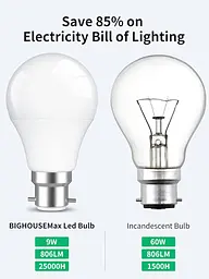Світлодіодна лампа LEDYA B22 Bayonet 60 Вт, 9W 3000K Warm White BC GLS Frosted Light Bulbs, 806 Lumens, Non Dimmable, A60 - мініатюра 3