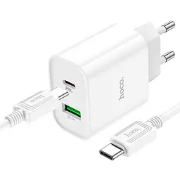 Мережевий зарядний пристрій з кабелем Hoco C80A Plus Rapido PD20W+QC3. 0 charger set(Type-C to Type-C) білий - мініатюра 3
