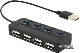 Хаб USB Lapara 4 порту USB 2.0 з 4-ма вимикачами ON/OFF для кожного порту, чорний (LA-SLED4 чорний)