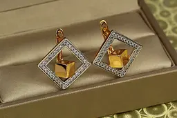 Сережки Xuping Jewelry гіперкуб з родієм 2 см золотисті - мініатюра 2