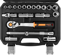 Neo Tools Набір інструментів, Набір торцевих головок, 20шт, 1/2", тріскачка 90 зубців, CrV, кейс - мініатюра 3