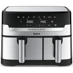 Мультипіч Tefal на 2 чаші Dual Easy Fry & Grill Air Fryer 2700Вт сенсорне керування 8 програм гриль пластик нержавіюча сталь