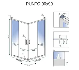 Душова кабіна Rea Punto 90x90 gold розсувна REA-K6440, Золотий, Універсальна, прозорий, золотий - мініатюра 6