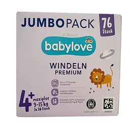 Підгузки Babylove Premium 4+ Maxi plus (9-15 кг), 76 шт Jumbo Pack