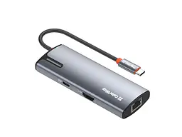 Мультипортовий адаптер ColorWay USB-C to 3xUSB-A 3.0 HDMI 4K RJ-45 USB-C PD 100W Dark Grey (CW-HUB02) - мініатюра 2