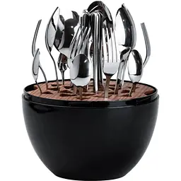 Набір столових приладів TS Kitchen Чорний на 6 персон із нержавіючої сталі сріблясті 24 штуки в яйці