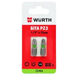 Бита Wurth PZ3 1/4IN L25 мм 2 шт. в блистере (1614176653902)