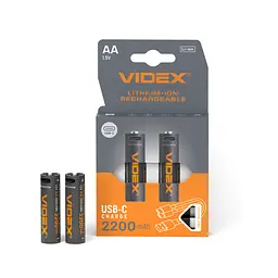 Акумулятор VIDEX Li-ion LIR6C/AA USBC-C 1.5V (захист) 2200mAh 2pcs/Pack VIDEX (29288-000) - мініатюра 1