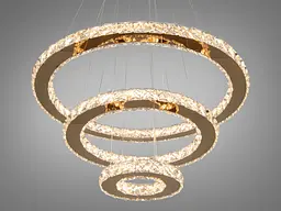 Люстра стельова LED Diasha 7201-8W/580+400+200G 66W, регульована висота, пульт ДУ, діаметр 58 см, кришталевий дизайн, для дому - мініатюра 2