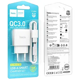 Мережевний зарядний пристрій Hoco C140A Smart QC3.0 18W 1USB-A + кабель USB to MicroUSB White - мініатюра 5