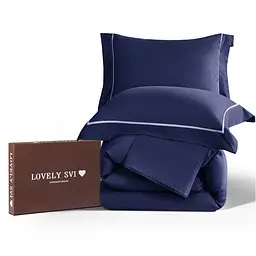 Комплект постільної білизни Lovely Svi сатин люкс 300ТС (135г/м2) Євро Navy Blue (260326)