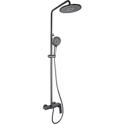 Душова система універсальна Qtap Slavonice на три споживача (з виливом) QTSLA111GMB45905 Gunmetal Black PVD, Шліфований чорний хром