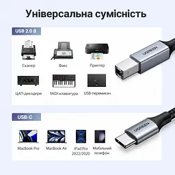 Кабель для принтера UGREEN US370 USB-C - USB-B 2.0 3 м чорний (80808) - мініатюра 4