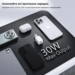 Мережевий зарядний пристрій Choetech PD5012 mini PD30W GAN A+C White (43-00140) - мініатюра 8