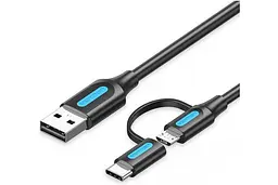 Кабель Vention USB 2.0 A Male to 2-in-1 Micro-USB + USB-C, 0.25m Black (CQDBC)