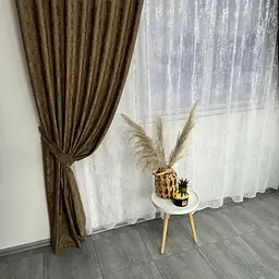Мармурові жакардові штори коричневого кольору 2шт. 150х270 з білим жакардовим тюлем 400х270, на тасьмі ALBO pbe0052584 - мініатюра 4