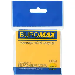 Блок паперу для нотаток Buromax Neon з клейким шаром 75х75 мм 100 аркушів помаранчевий (BM.2382-11)