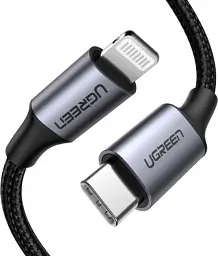 Кабель Ugreen US304 USB Type-C Male to Lightning Male Cable Aluminum Shell Braided 3A 1.5 м Black (60760) - мініатюра 2