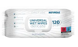 Вологі серветки універсальні Naturelle Universal Delicate Silk & Pearl 120 шт. Велика пачка серветок з клапаном