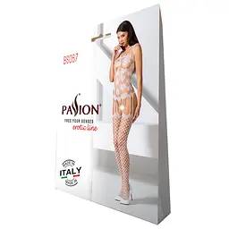 Бодістокінг Passion BS067 white, комбінезон, імітація панчох і топа на бретелях - мініатюра 5