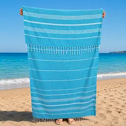 Рушник пештемаль Turkey Towel 100х180 см легкий великий для пляжу басейну бані сауни підстилка на дачу пікнік природу відпустку море Organik яскраво-блакитний