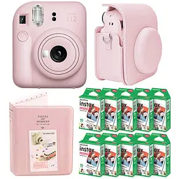 Подарочный набор камера Fujifilm Instax Mini 12, Фотобумага 100 шт, Чехол, Фотоальбом на 64 фото Розовый