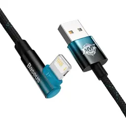Дата кабель USB 2.0 AM to Lightning 2.0m 2.4A 90° corner black/blue Baseus (CAVP000121) - мініатюра 3