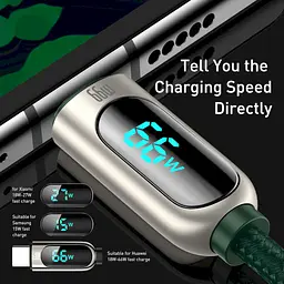 Кабель Baseus Display Fast Charging Cable USB to Type-C 66W 1m CASX020006 Green - мініатюра 5