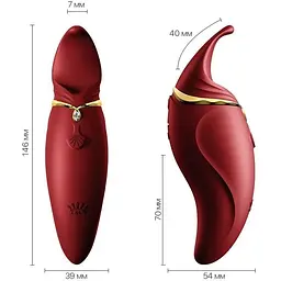 Вібратор 2 в 1 із язичком Zalo Hero Wine Red кристал Swarovski - мініатюра 2