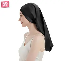 Шовкова шапочка для сну MaryuPHair з 100% натурального шовку для захисту волосся (чорний)