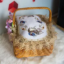Вишита серветка на пасхальний кошик з ажурним мереживом 40х60 см №32/1, Kitchen Master Коричневий 86071 - мініатюра 3