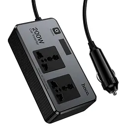 АЗП інвертор Hoco Z66 New PD66W+QC3.0 (2USB-A/1C/2xSocket) (0.5m) Black - мініатюра 4