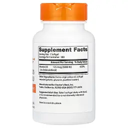 Вітамін D3 холекальциферол Doctor's Best Vitamin D3 125 мкг 5000 МО 720 капсул - мініатюра 2
