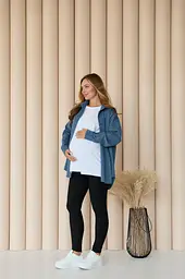 Жіноча сорочка для вагітних стилю oversize з мікровельвету Varna розмір L-XL Lullababe джинсова - мініатюра 8