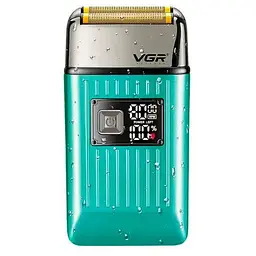 Електробритва VGR V-357 GREEN, подвійне лезо, 2 насадки, висувний триммер, IPX6, LED display, Box