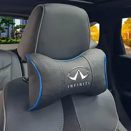 Подушка на підголівник з логотипом Infiniti Екошкіра 3D Кольоровий лого Чорна-Синій кант 1 шт